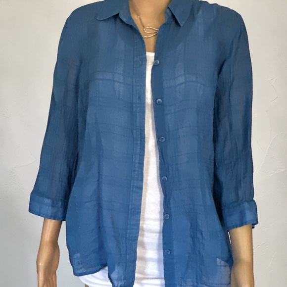 Coldwater Creek Tops - Coldwater Creek Sheer Blue Button-Front Women's Shirt - Lightweight Layering Top